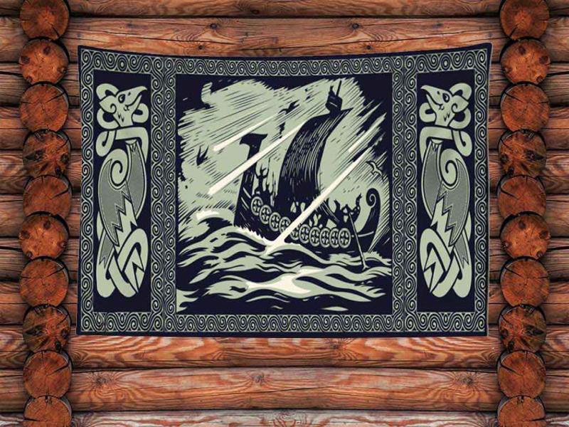 Wikinger Langboot Wandtuch